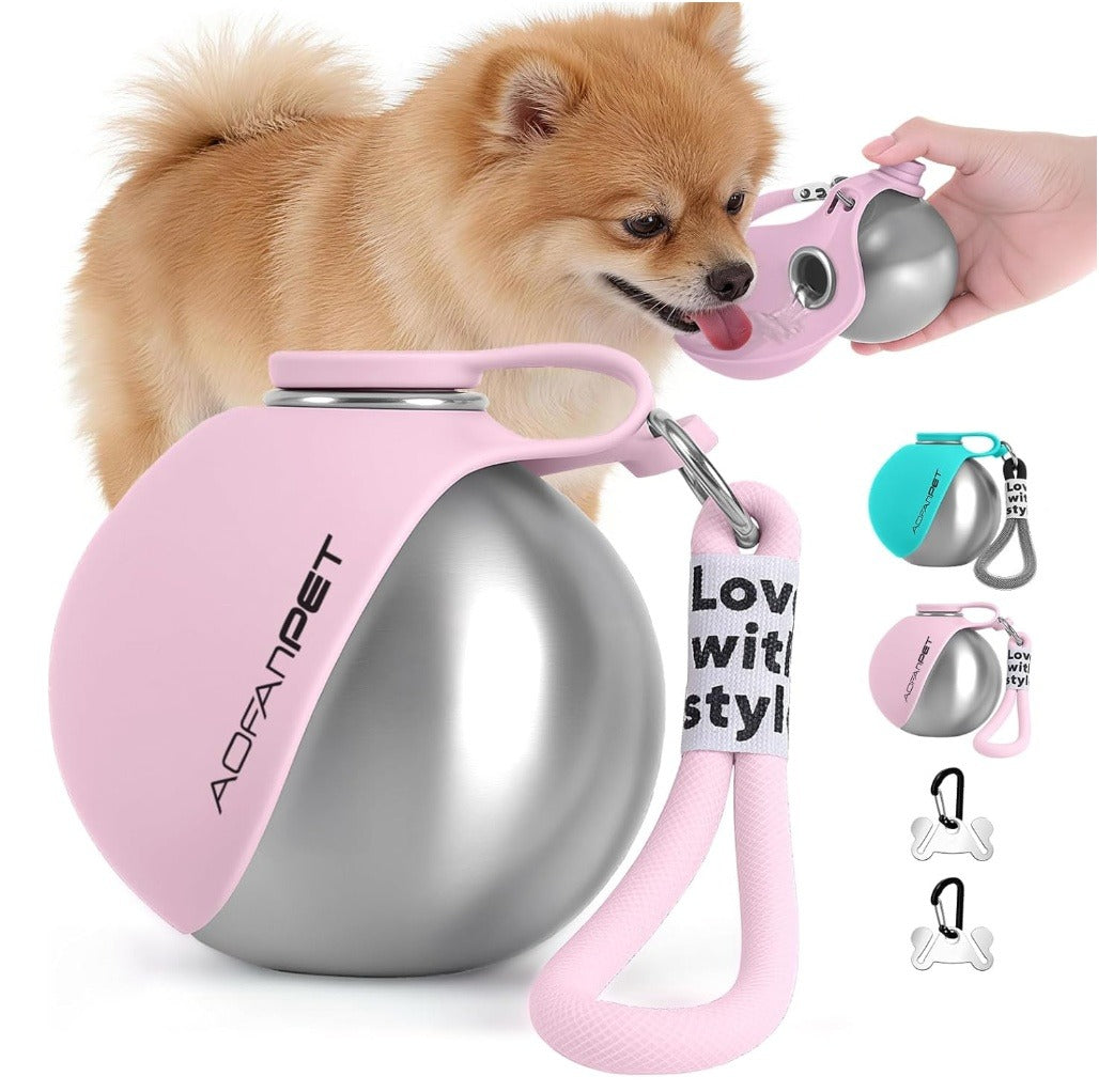 Stainless Steel Dog Water Bottle – Insulated, Leak-Proof Travel Bottle with Bowl