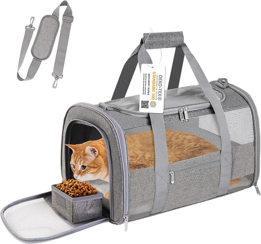 Bejibear Cat Carrier for Cats Soft Side Pet Carrier for Cats Small Dog Collapsible Travel Dog Carrier Bag Oeko-TEX Certified TSA Airline Approved Cat Carrier Backpack for Cats 15 lbs (Gray)
